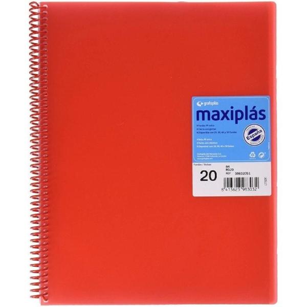 Carpeta con 20 Fundas Grafoplás Maxiplás 39832051/ A4/ Rojo