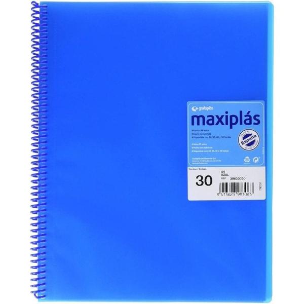 Carpeta con 30 Fundas Grafoplás Maxiplás 39833030/ A4/ Azul