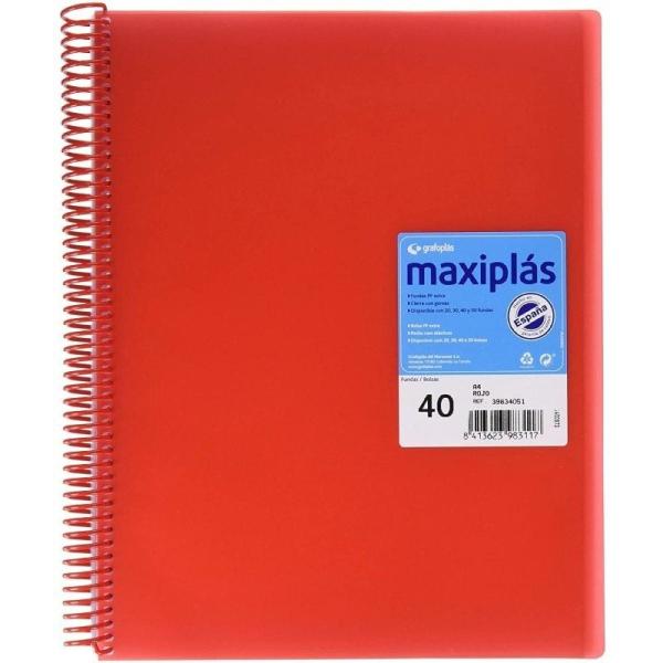 Carpeta con 40 Fundas Grafoplás Maxiplás 39834051/ A4/ Rojo