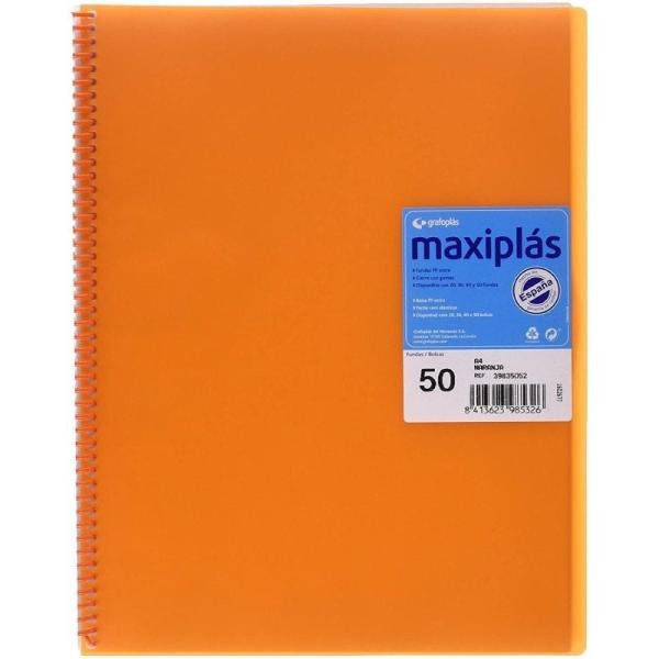 Carpeta con 50 Fundas Grafoplás Maxiplás 39835052/ A4/ Naranja