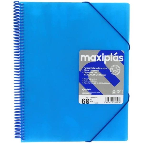 Carpeta con 60 Fundas Grafoplás Maxiplás 39836030/ A4/ Azul