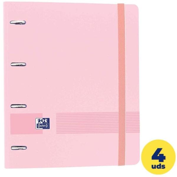 Caja de Archivadores Carpeblock con Recambio Oxford Live & Go EuropeanBinder 400131303/ A4+/ 100 Hojas/ 4 unidades/ Rosa Pastel