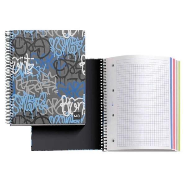 CUADERNO MIQUEL RIUS STREET ART - A4 - 140 HOJAS - 70G/M2 - 35 HOJAS POR COLOR - CUADRICULA 5*5 - 4 TALADROS - CUBIERTAS DURAS