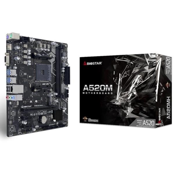 PLACA BASE BIOSTAR A520MH - PARA AMD AM4 RYZEN SEGÚN ESPECIFICACIONES - SOCKET AM4 - 2*DIMM DDR4 - VGA - HDMI - MATX