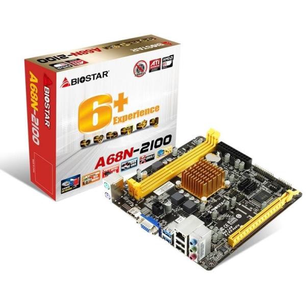 PLACA BASE BIOSTAR A68N-2100 - PROCESADOR INTEGRADO AMD FUSIÓN E1-2100 - CHIPSET KABINI - 2*DIMM DDR3 - VGA - HDMI - MINI ITX