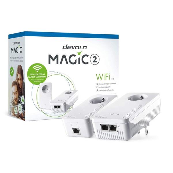 KIT PLC/POWERLINE DEVOLO MAGIC 2 WIFI - MESH WIFI - 300MBPS POR WIFI - 1200/2400 MBPS POR CABLE - ETHERNET - 2*TOMA SCHUKO INTEG