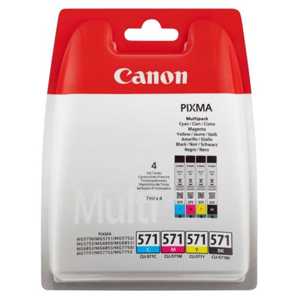 MULTIPACK 4 CARTUCHOS TINTA CANON CLI-571 0386C004 - 7ML - NEGRO / CIAN / MAGENTA / AMARILLO - COMPATIBLE SEGÚN ESPECIFICACIONES