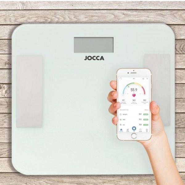 Báscula de Baño Jocca 7164/ Análisis Corporal/ Bluetooth/ Hasta 180kg/ Blanca