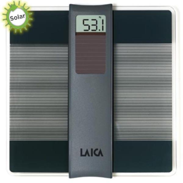 BÁSCULA DE BAÑO CON CÉLULA SOLAR LAICA PS1037 GRIS - GRAN DISPLAY LCD - PESO MÁXIMO 150KG - DIVISIONES 100G - FUNCIONA SIN BATER