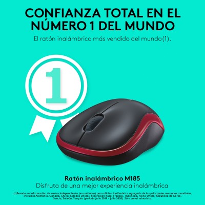 Ratón Inalámbrico Logitech M185/ Hasta 1000 DPI/ Rojo