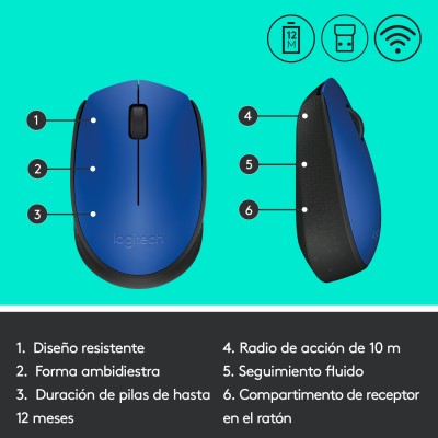 Ratón Inalámbrico Logitech M171/ Hasta 1000 DPI/ Azul