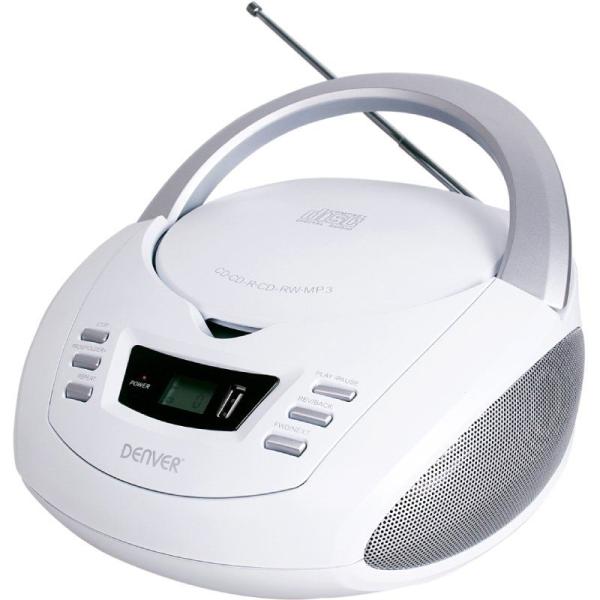 REPRODUCTOR CD DENVER TCU-211 WHITE - 2X 1W RMS - PANTALLA LCD - USB - MP3 -RADIO FM - ENTRADA AUXILIAR