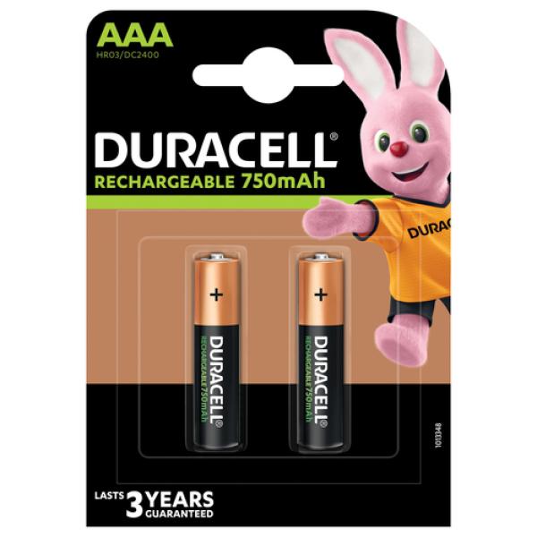 Pack de 2 Pilas AAA Duracell HR03/ 1.2V/ Recargables