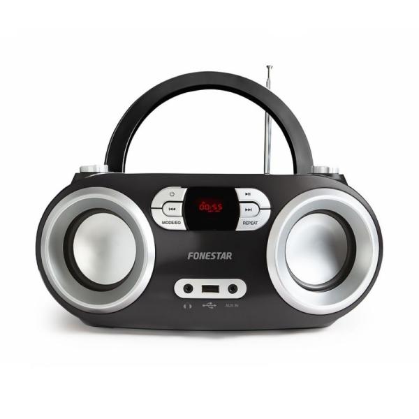 RADIO CD FONESTAR BOOM-100N NEGRO - BT 4.0 - 2X2W - FM - REPRODUCTOR USB/MP3 - AUX-IN - SALIDA AURICULARES- ALIM. RED/4XLR14-C