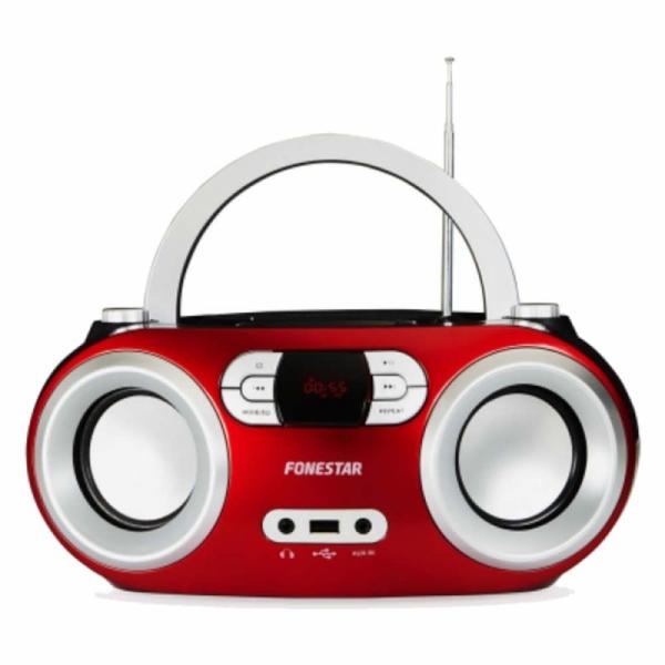 RADIO CD FONESTAR BOOM-100R ROJO - BT 4.0 - 2X2W - FM - REPRODUCTOR USB/MP3 - AUX-IN - SALIDA AURICULARES- ALIM. RED/4XLR14-C