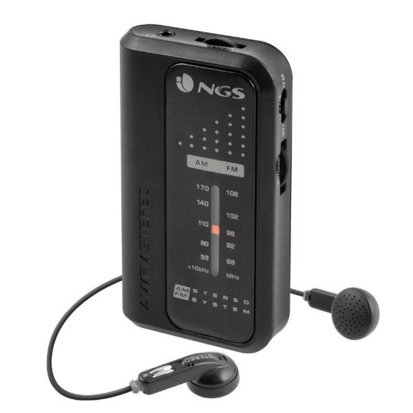 RADIO PORTÁTIL NGS CODE KNOCK BLACK - FM/AM - 2*AAA - CONEXIÓN AURICULARES 3.5MM - PINZA TRASERA