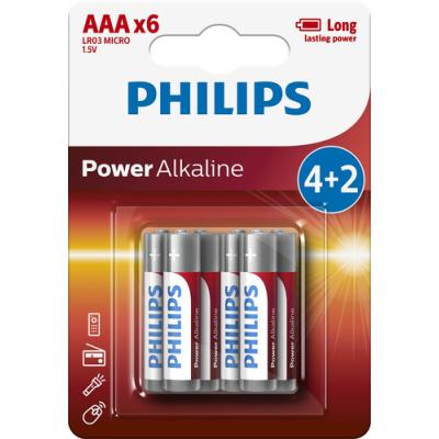 Pack 6 Pilas Alcalinas AAA Philips LR03P6BP/10/ 1.5V