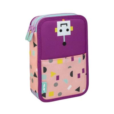 PLUMIER DOS PISOS CON CONTENIDO MILÁN HAPPY BOTS LILA - 2 GOMAS