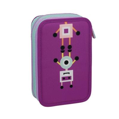 PLUMIER DOS PISOS CON CONTENIDO MILÁN HAPPY BOTS LILA - 2 GOMAS