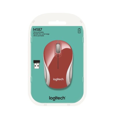 Ratón Mini Inalámbrico Logitech M187/ Hasta 1000 DPI/ Rojo