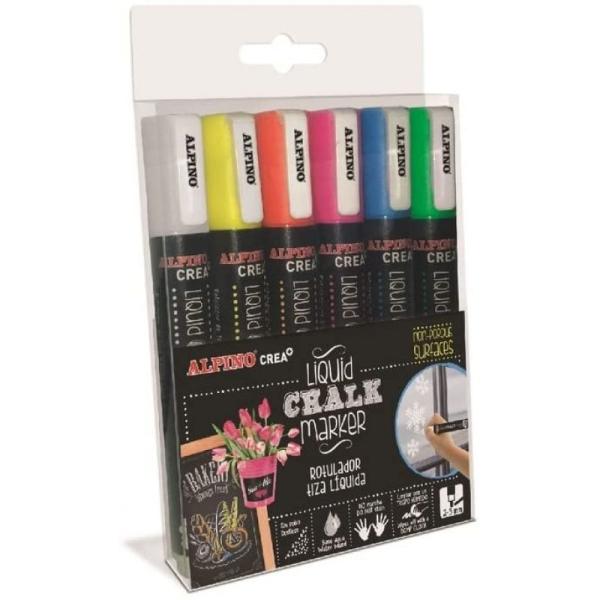 Rotuladores de Tiza para Cristal Alpino Liquid Chalk/ 6 unidades/ Colores Neón Variados