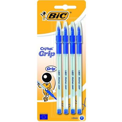 BIC CRISTAL GRIP - BLISTER DE 4 UNIDADES - COLOR AZUL - PUNTA