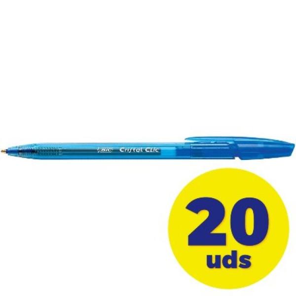 Caja de Bolígrafos Retráctil Bic Cristal Clic 8507332/ 20 unidades/ Azules