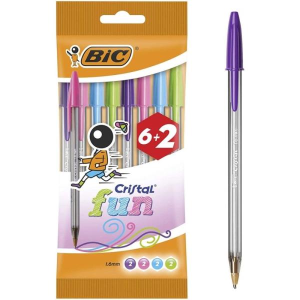 Bolígrafos de Tinta de Aceite Bic Cristal Fun 8963811/ 8 unidades/ Colores Surtidos