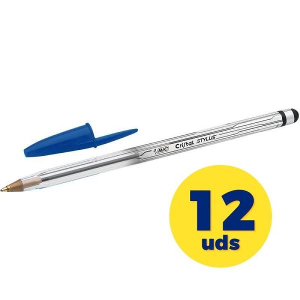 Caja de Bolígrafos de Tinta de Aceite Bic Cristal Stylus 926388 para Pantallas Táctiles/ 12 unidades/ Azules