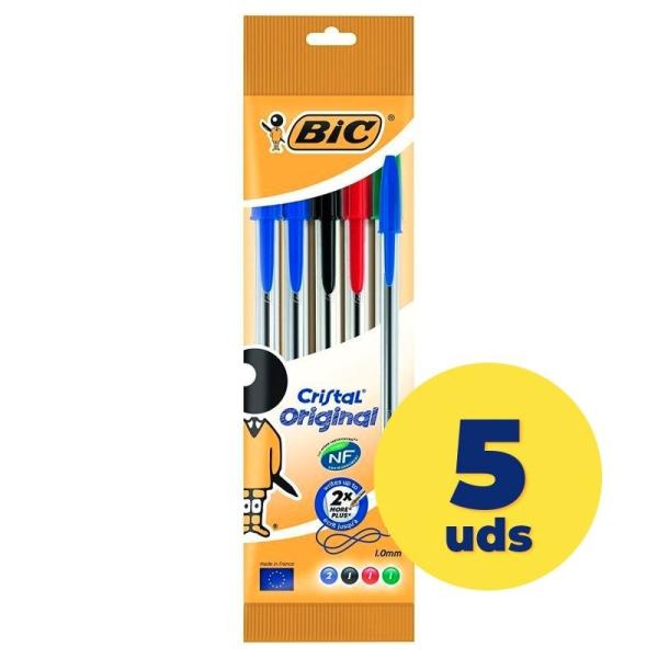 Bolígrafos de Tinta de Aceite Bic Cristal 802054/ 5 unidades/ Colores Surtidos