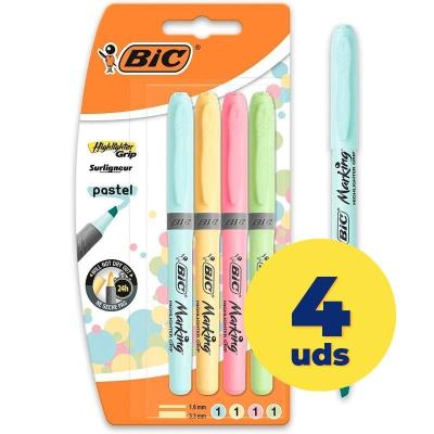 Marcadores Fluorescentes Bic Highlighter Grip/ 4 unidades/