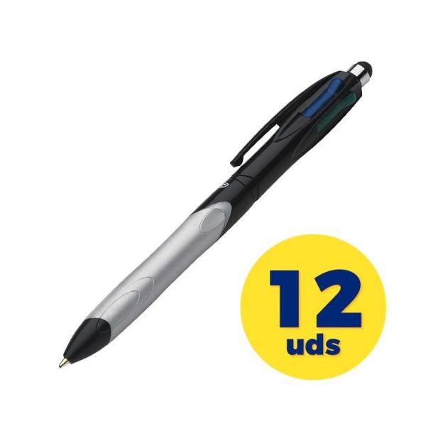 Caja de Bolígrafos de Tinta de Aceite Retráctil Bic Stylus 926404/ para Pantallas Táctiles/ 12 unidades/ 4 Colores de Tinta/ Cue