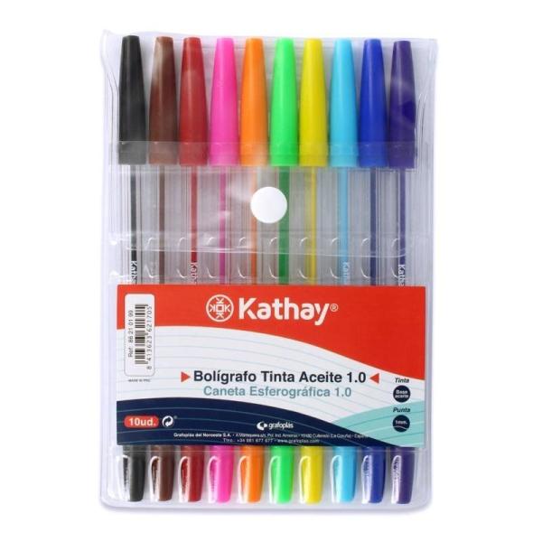 Bolígrafos de Tinta de Aceite Kathay 86210199/ 10 unidades/ Colores Surtidos