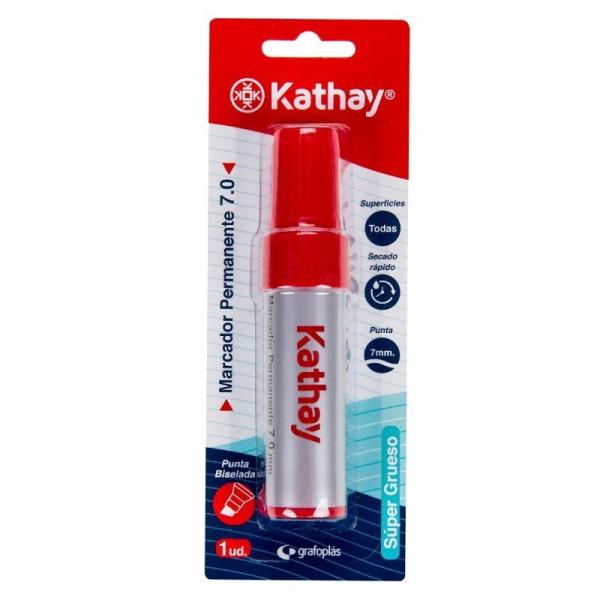 Rotulador Punta Biselada Permanente Kathay 86211051/ 7mm/ Rojo