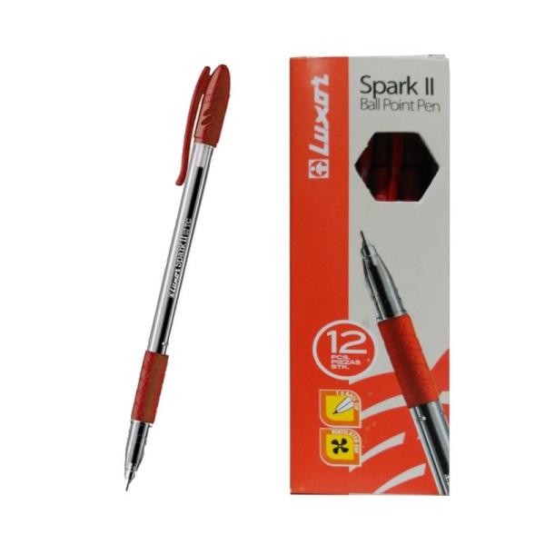 CAJA 12 BOLIGRAFOS TINTA DE BAJA VISCOSIDAD CON PUNTA DE BOLA DE 0.7MM Y AGARRE DE GOMA ROJO LUXOR