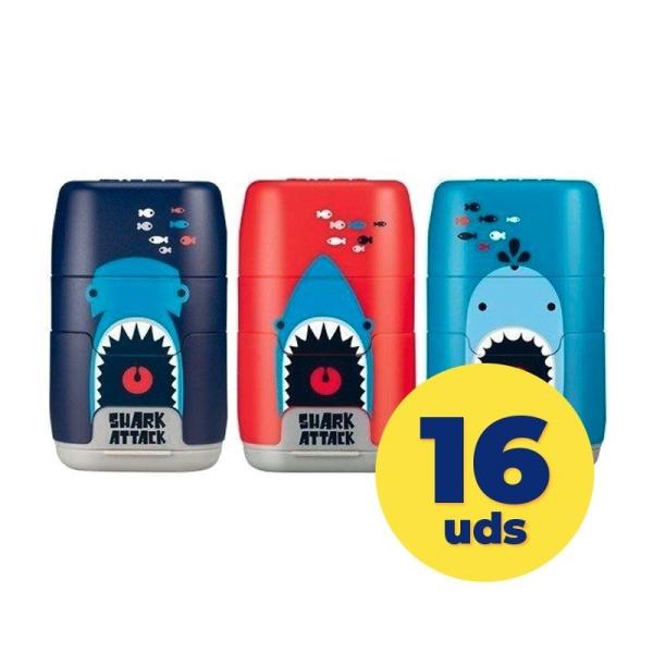 Caja de Afilaborras Milan Compact Shark Attack/ Doble / 16 unidades/ Colores Surtidos