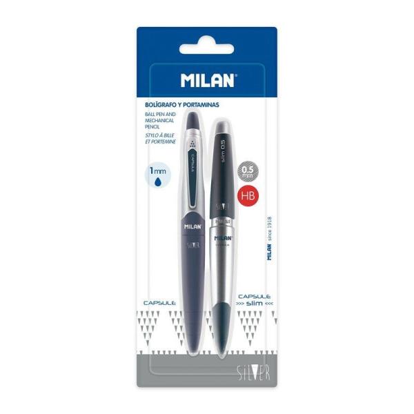 Bolígrafo de Tinta de Aceite Retráctil y Portaminas Milan BWM10414/ Azul/ Negro