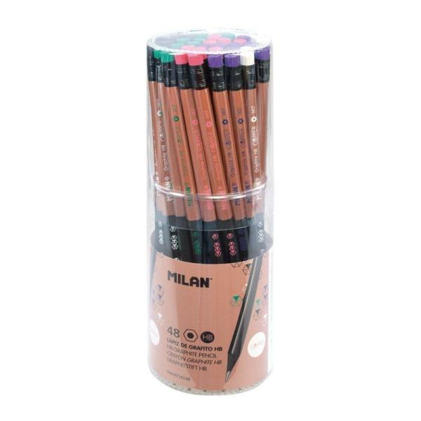 Lápices de Grafito con Goma Milan 714148/ HB/ 2.2mm/ 48 unidades/ Colores Surtidos