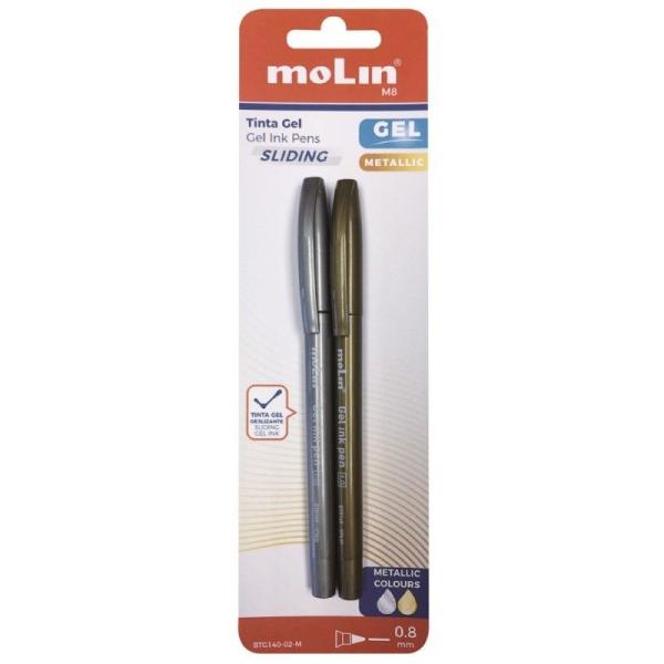 BLISTER 2 BOLÍGRAFOS MOLIN BTG140-02-M - TINTA GEL METAL