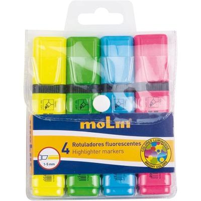 Marcadores Fluorescentes Molin RTF240-04W/ 4 unidades/ Colores