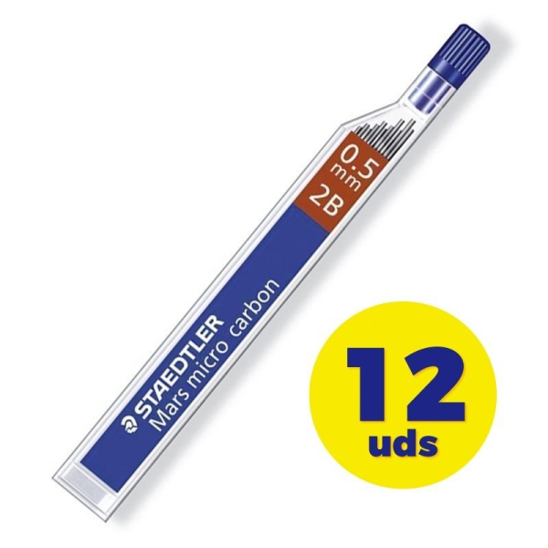 Caja de Minas Staedtler Mars Micro Carbon/ 2B/ 0.5mm/ Tubo con 12 Minas/ 12 unidades