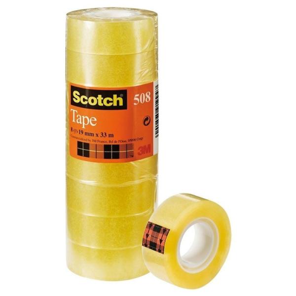 PACK DE 8 UNIDADES CINTA ADHESIVA TRANSPARENTE ACABADO BRILLANTE SCOTCH 7100213205 - NO AMARILLEA - 33M*19MM