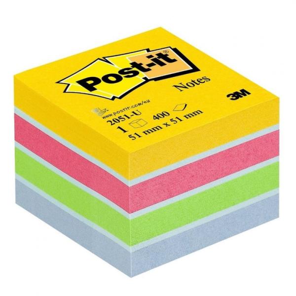 NOTAS ADHESIVAS POST-IT MINI CUBO 51X51MM AMARILLO ULTRA COMPUESTO POR LOS COLORES AMARILLO, ROSA, VERDE Y AZUL. 400HOJAS/MINICU