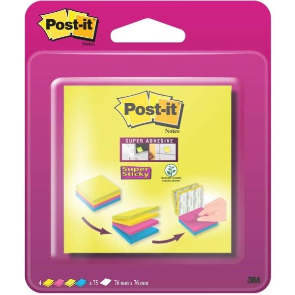 Notas Adhesivas 3M Post-It Super Sticky Río de Janeiro/ 7.6 x 7.6cm/ 4 Colores