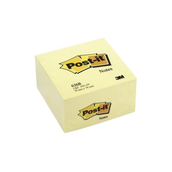 NOTAS ADHESIVAS POST-IT CUBO 76 X 76 MM . COLOR AMARILLO, 450 HOJAS.