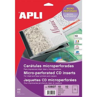 Carátulas Microperforadas CD/DVD Apli 10607/ Frontal y Dorso/