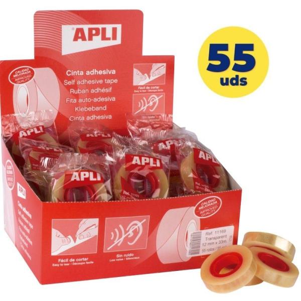 Caja de Cintas Adhesivas Transparente Apli 11169/ 1.2cm x 33m/ 55 unidades