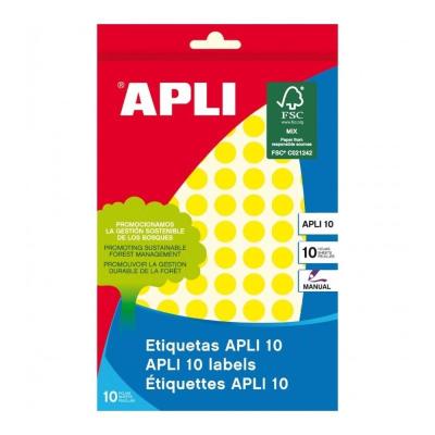 Etiquetas Adhesivas Apli 02730/ Ø10mm/ 8 Hojas/ Amarillo