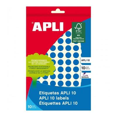 Etiquetas Adhesivas Apli 02731/ Ø10mm/ 8 Hojas/ Azul