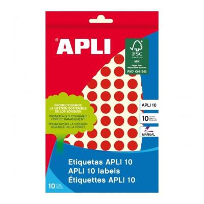 Etiquetas Adhesivas Apli 02732/ Ø10mm/ 8 Hojas/ Rojo